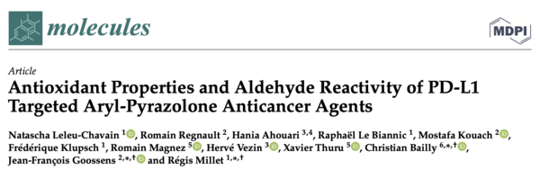 lien de l'article Antioxidant Properties and Aldehyde Reactivity of PD-L1 Targeted Aryl-Pyrazolone Anticancer Agents