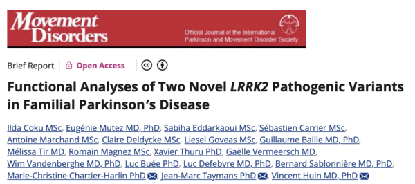 lien de l'article Functional Analyses of Two Novel LRRK2 Pathogenic Variants in Familial Parkinson's Disease