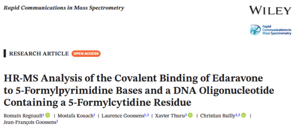 lien de l'article HR-MS Analysis of the Covalent Binding of Edaravone to 5-Formylpyrimidine Bases and a DNA Oligonucleotide Containing a 5-Formylcytidine Residue